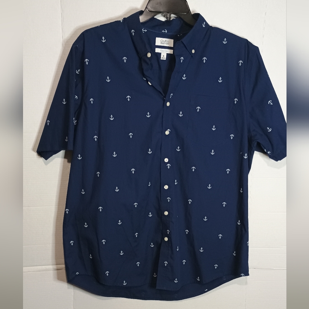 Croft & Barrow Anchor Print Navy Shirt Nautical Size XL